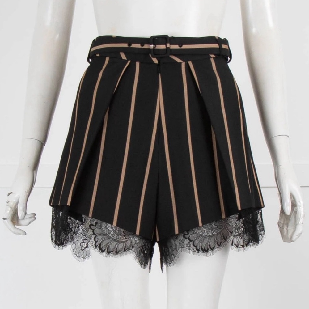 Self-Portrait black and brown striped shorts with lace